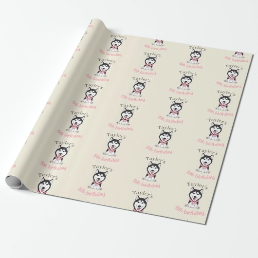 Leuke zwarte en witte husky hond cadeaupapier (Uitgerold)