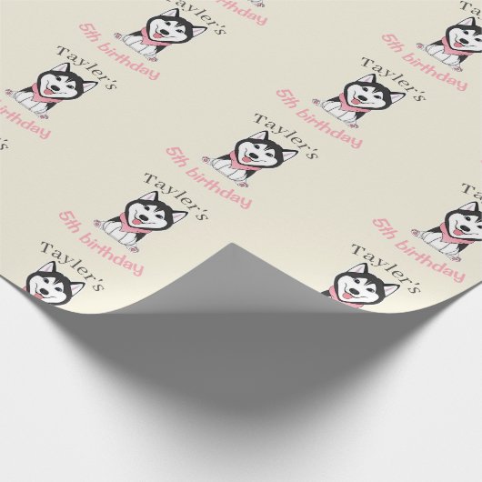 Leuke zwarte en witte husky hond cadeaupapier (Hoek)