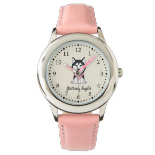 Leuke zwarte en witte husky hond horloge