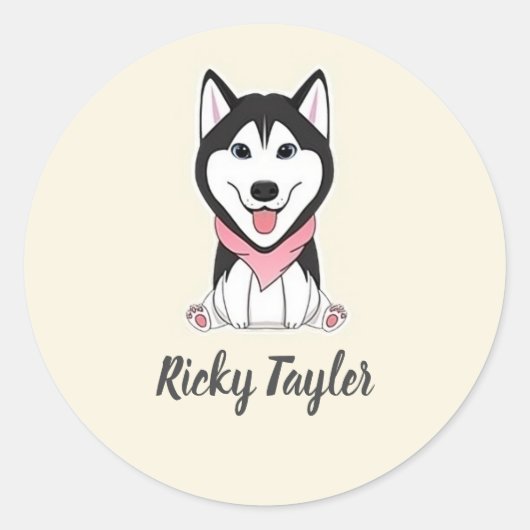 Leuke zwarte en witte husky hond ronde sticker (Voorkant)