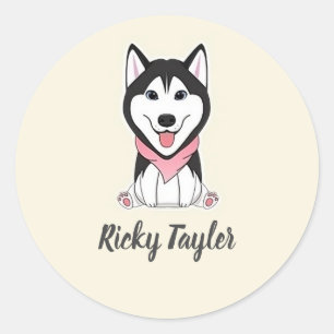 Leuke zwarte en witte husky hond ronde sticker