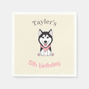 Leuke zwarte en witte husky hond servet