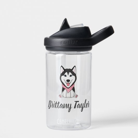 Leuke zwarte en witte husky hond waterfles (Links)