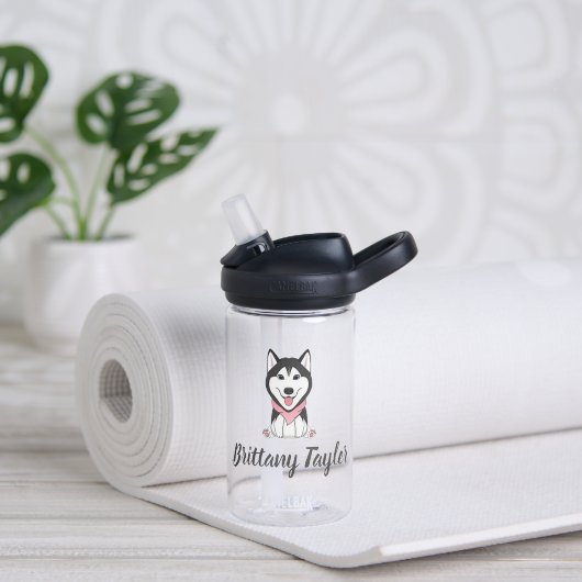 Leuke zwarte en witte husky hond waterfles (Yoga)