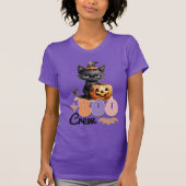 Leuke zwarte heks kat pompoen-halloween-boo crew t-shirt (Voorkant)