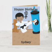 Leuke zwarte jongens karate kleurplaat Happy Birth Kaart (Voorkant)