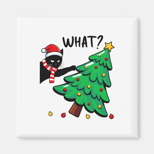 Leuke zwarte kat duwt kerstboom om Wat een kat Magneet (Voorkant)