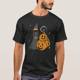 Leuke zwarte kat en pompoen gezicht Halloween Tren T-shirt