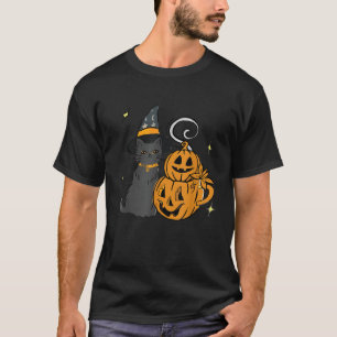 Leuke zwarte kat en pompoen gezicht Halloween Tren T-shirt