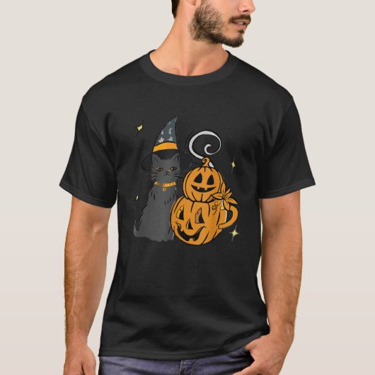 Leuke zwarte kat en pompoen gezicht Halloween Tren T-shirt (Voorkant)