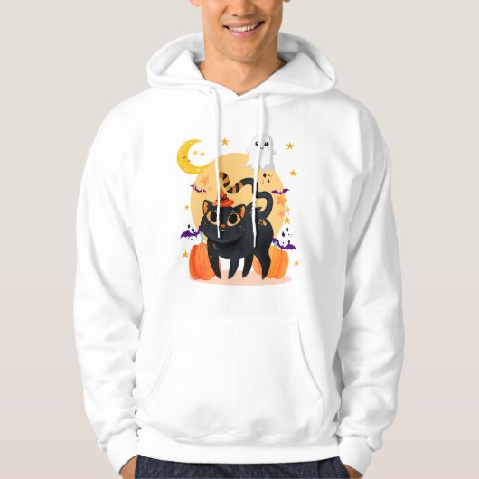 Leuke zwarte kat en spook Halloween Hoodie (Voorkant)