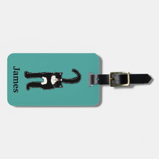 Leuke zwarte kat gepersonaliseerd bagagelabel (Voorkant horizontaal)