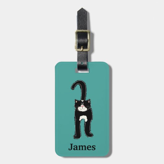 Leuke zwarte kat gepersonaliseerd bagagelabel (Voorkant verticaal)