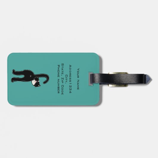 Leuke zwarte kat gepersonaliseerd bagagelabel (Achterkant horizontaal)