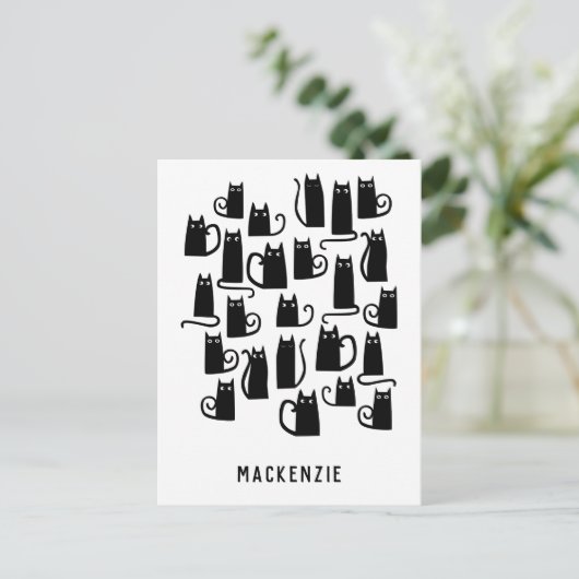 Leuke zwarte kat gepersonaliseerd briefkaart (Staand voorkant)