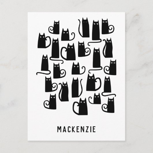 Leuke zwarte kat gepersonaliseerd briefkaart (Voorkant)