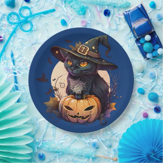 Leuke zwarte kat Halloween Party uitnodiging Papieren Bordje (Feest)
