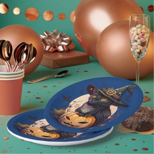 Leuke zwarte kat Halloween Party uitnodiging Papieren Bordje (Multi)