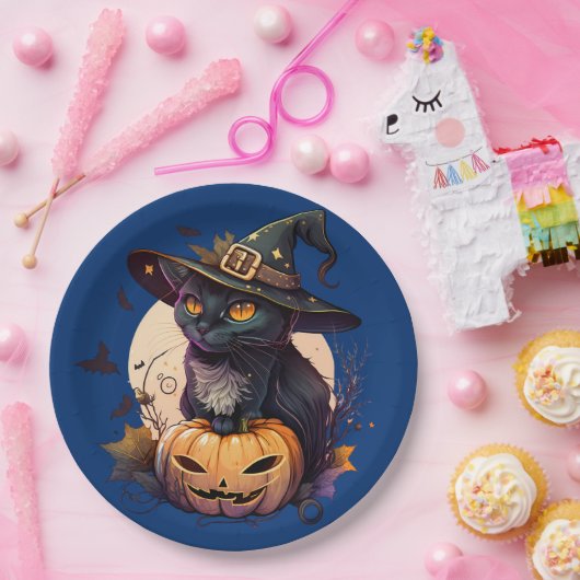 Leuke zwarte kat Halloween Party uitnodiging Papieren Bordje (Feest)