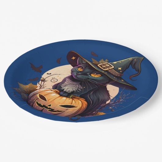 Leuke zwarte kat Halloween Party uitnodiging Papieren Bordje (Gekanteld)