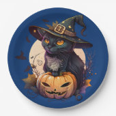 Leuke zwarte kat Halloween Party uitnodiging Papieren Bordje (Voorkant)
