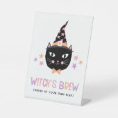 Leuke zwarte kat heks pastel heks brouwen Hallowee Reclamebord Met Voetstuk (Voorkant)