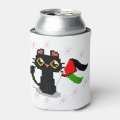 Leuke zwarte kat houdt Palestijnse vlag vast Blikjeskoeler (Blikje Voorkant)