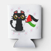 Leuke zwarte kat houdt Palestijnse vlag vast Blikjeskoeler (Achterkant)
