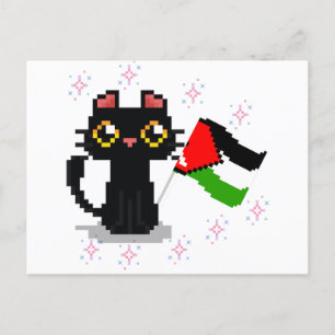Leuke zwarte kat houdt Palestijnse vlag vast Briefkaart