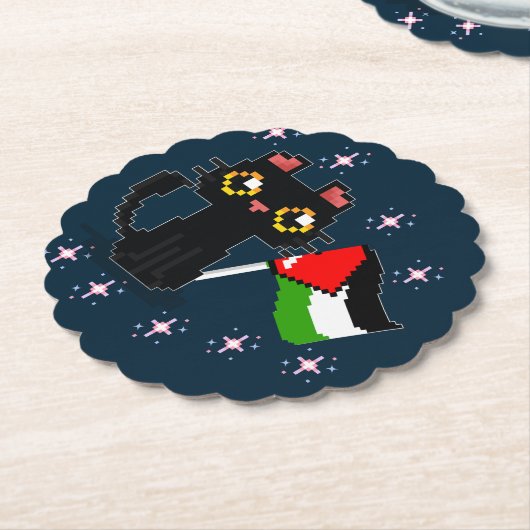 Leuke zwarte kat houdt Palestijnse vlag vast Kartonnen Onderzetters (Gekanteld)