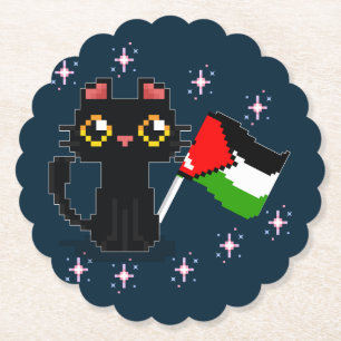 Leuke zwarte kat houdt Palestijnse vlag vast Kartonnen Onderzetters