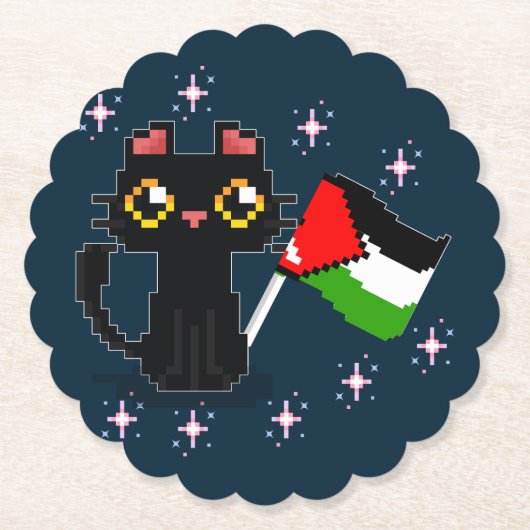 Leuke zwarte kat houdt Palestijnse vlag vast Kartonnen Onderzetters (Voorkant)