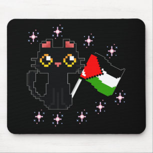 Leuke zwarte kat houdt Palestijnse vlag vast Muismat