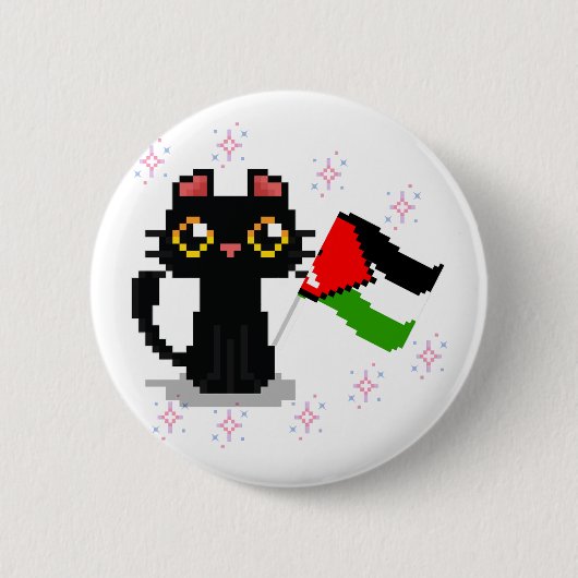 Leuke zwarte kat houdt Palestijnse vlag vast Ronde Button 5,7 Cm (Voorkant)