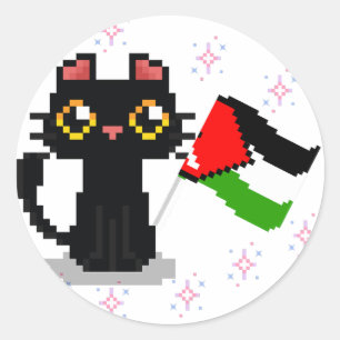 Leuke zwarte kat houdt Palestijnse vlag vast Ronde Sticker