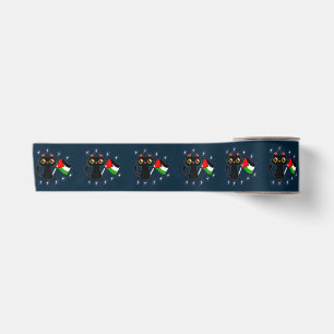 Leuke zwarte kat houdt Palestijnse vlag vast Satijnen Lint