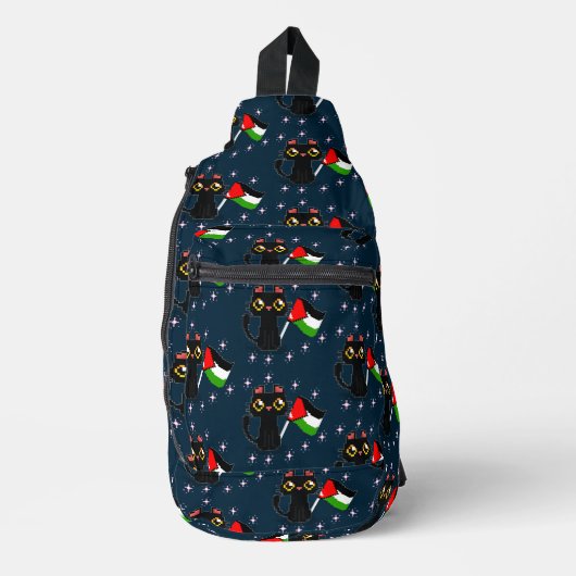 Leuke zwarte kat houdt Palestijnse vlag vast Sling Bag (Voorkant)