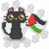 Leuke zwarte kat houdt Palestijnse vlag vast Sticker (Voorkant)