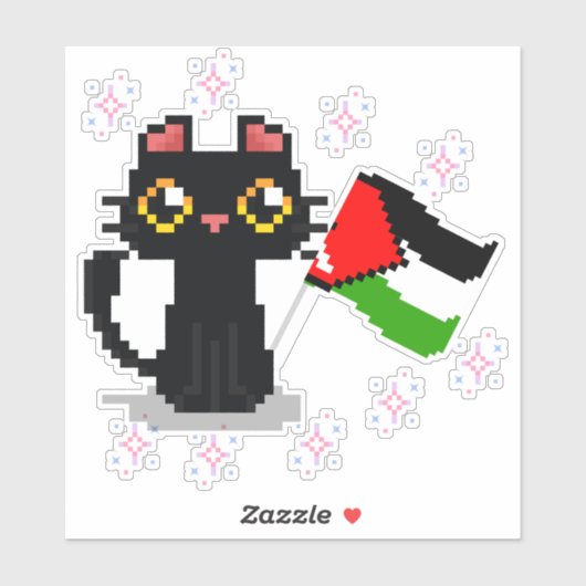 Leuke zwarte kat houdt Palestijnse vlag vast Sticker (Vel)