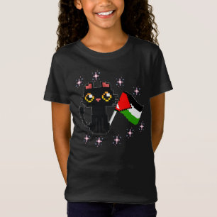 Leuke zwarte kat houdt Palestijnse vlag vast T-shirt