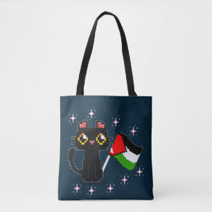 Leuke zwarte kat houdt Palestijnse vlag vast Tote Bag