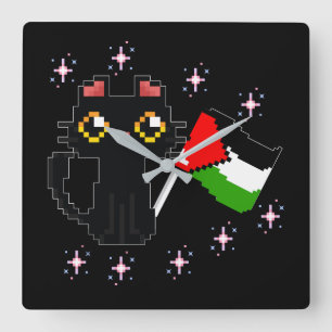 Leuke zwarte kat houdt Palestijnse vlag vast Vierkante Klok
