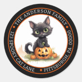 Leuke zwarte kat JackOLantern cirkel retouradres Ronde Sticker (Voorkant)