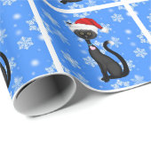 Leuke zwarte kat, kerstmuts en sneeuwvlokken kerst cadeaupapier (Rol Hoek)
