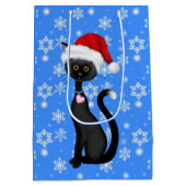 Leuke zwarte kat, kerstmuts en sneeuwvlokken kerst medium cadeauzakje (Achterkant)
