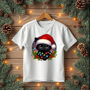 Leuke zwarte kat kerstverlichting t-shirt