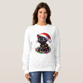 Leuke zwarte kat kerstverlichting trui (Voorkant volledig)