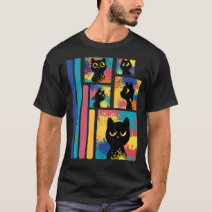 Leuke zwarte kat kleurrijke Kat voor retro pur cat T-shirt