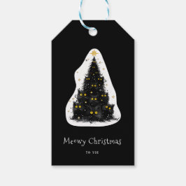 Leuke zwarte kat Meowy kerstboom Cadeaulabel