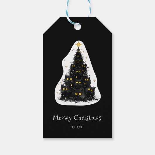 Leuke zwarte kat Meowy kerstboom Cadeaulabel (Voorkant)